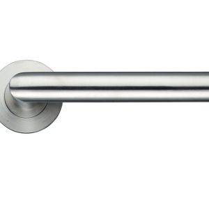 ZCS Architectural Mitred Lever On Round Rose – Satin Stainless Steel (sold in pairs)