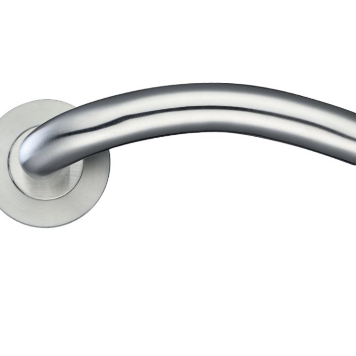 ZCS Architectural Arched Lever On Round Rose – Satin Stainless Steel (sold in pairs)