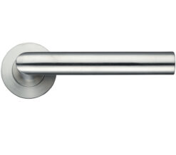 ZCS Architectural Oval Mitred Lever On Round Rose - Satin Stainless Steel (sold in pairs)