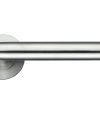 ZCS Architectural Oval Mitred Lever On Round Rose – Satin Stainless Steel (sold in pairs)