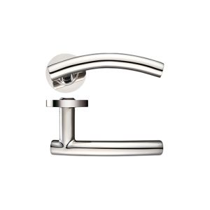ZCS Architectural Arched T-Bar Lever On Round Rose – Polished Stainless Steel (sold in pairs)