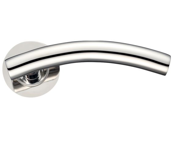 ZCS Architectural Arched T-Bar Lever On Round Rose – Polished Stainless Steel (sold in pairs)