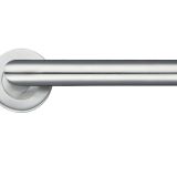 ZCS2 Contract Mitred Lever On Round Rose, Satin Stainless Steel (sold in pairs)