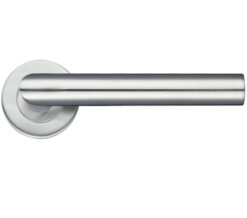 ZCS2 Contract Mitred Lever On Round Rose, Satin Stainless Steel (sold in pairs)