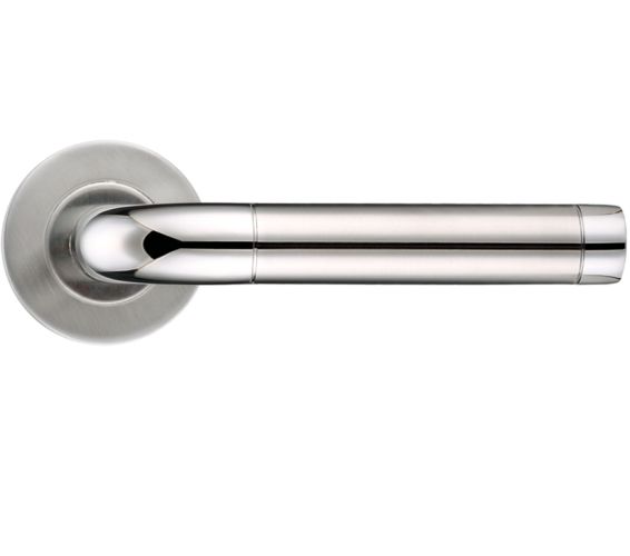 ZCS2 Contract Radius Lever On Round Rose, Dual Finish Polished & Satin Stainless Steel (sold in pairs)