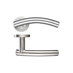 ZCS2 Contract Arched T-Bar Lever On Round Rose – Satin Stainless Steel (sold in pairs)
