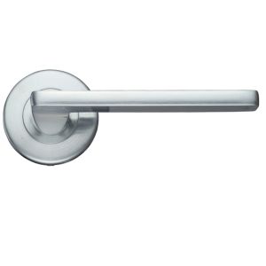 Leon Contract Lever On Round Rose, Satin Chrome (sold in pairs)