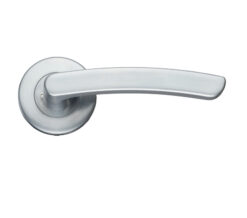 Santiago Contract Lever On Round Rose, Satin Chrome (sold in pairs)