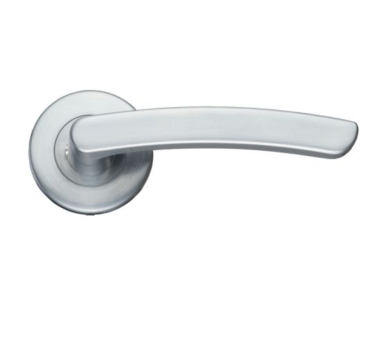 Santiago Contract Lever On Round Rose, Satin Chrome (sold in pairs)