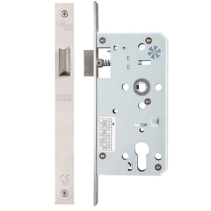 72mm c/c DIN Latch (Square Or Radius Profile), Satin Stainless Steel
