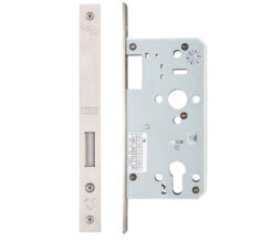 72mm c/c DIN Dead Lock (Square Or Radius Profile), Satin Stainless Steel