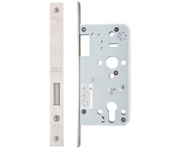 72mm c/c DIN Dead Lock (Square Or Radius Profile), Satin Stainless Steel