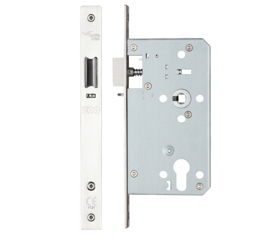 72mm c/c DIN Night Latch (Square Or Radius Profile), Polished Stainless Steel