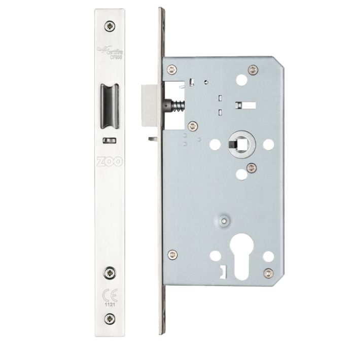 72mm c/c DIN Night Latch (Square Or Radius Profile), Polished Stainless Steel