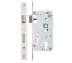 72mm c/c Euro Sash DIN Lock (Square Or Radius Profile), Satin Stainless Steel