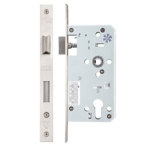 72mm c/c Euro Sash DIN Lock (Square Or Radius Profile), Satin Stainless Steel