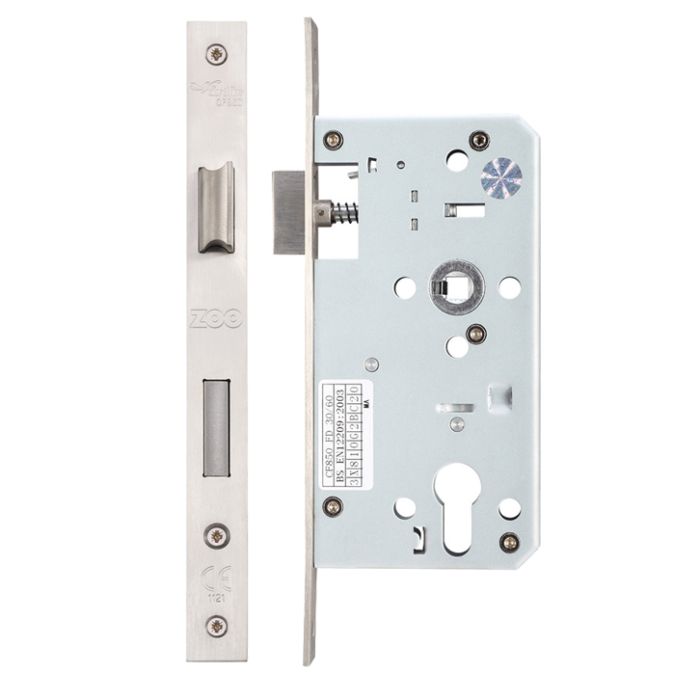 72mm c/c Euro Sash DIN Lock (Square Or Radius Profile), Satin Stainless Steel