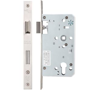 72mm c/c DIN Escape Lock (Square Or Radius Profile), Satin Stainless Steel