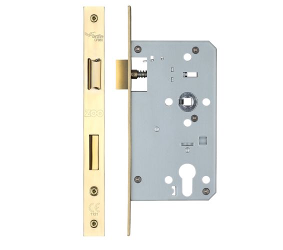 72mm c/c DIN Euro Sash Lock (Square Profile), PVD Stainless Brass