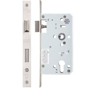 72mm c/c DIN Single Throw Euro Sash Lock (Square Or Radius Profile), Satin Stainless Steel