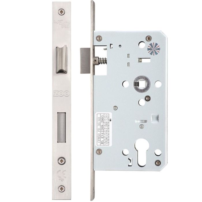 72mm c/c DIN Single Throw Euro Sash Lock (Square Or Radius Profile), Satin Stainless Steel
