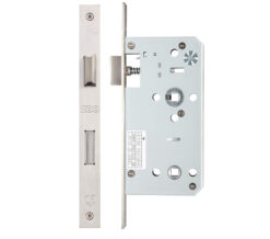 78mm c/c DIN Bathroom Lock (Square Or Radius Profile), Satin Stainless Steel