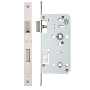 78mm c/c DIN Bathroom Lock (Square Or Radius Profile), Satin Stainless Steel