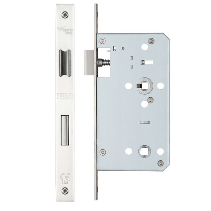 78mm c/c DIN Bathroom Lock (Square Or Radius Profile), Polished Stainless Steel