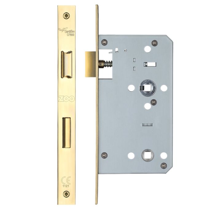 78mm c/c DIN Bathroom Lock (Square Profile), PVD Stainless Brass
