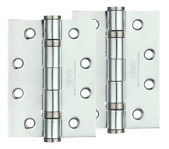 4 Inch Steel Ball Bearing Door Hinges, Polished Chrome  (sold in pairs)