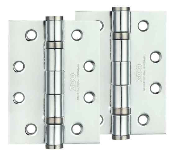 4 Inch Steel Ball Bearing Door Hinges, Polished Chrome  (sold in pairs)