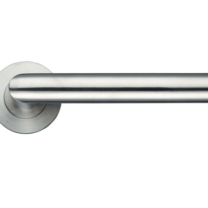 ZPS Mitred Lever On Round Rose, Satin Stainless Steel (sold in pairs)