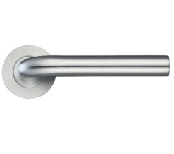 ZPS Radius Lever On Round Rose, Satin Stainless Steel (sold in pairs)