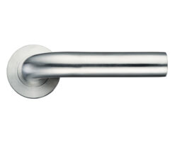 ZPS Radius Lever On Round Rose, Satin Stainless Steel  (sold in pairs)