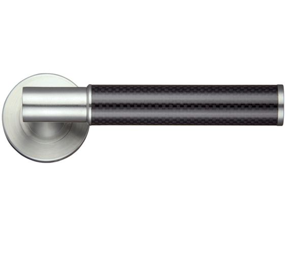 ZPS Eros Lever On Round Rose, Carbon Fibre Grip On Satin Stainless Steel (sold in pairs)