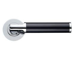 Milan Lever On Round Rose, Dual Finish Polished Chrome & Matt Black (sold in pairs)