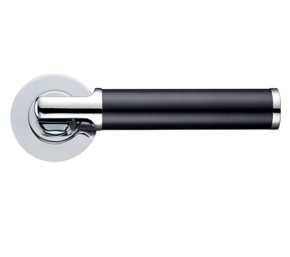 Milan Lever On Round Rose, Dual Finish Polished Chrome & Matt Black (sold in pairs)