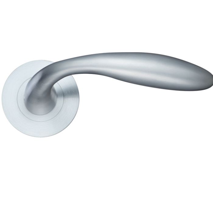 Verona Lever On Round Rose, Satin Chrome (sold in pairs)
