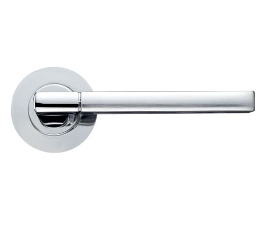 Venice Lever On Round Rose, Dual Finish Satin Chrome & Polished Chrome (sold in pairs)