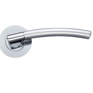 Amalfi Lever On Round Rose, Dual Finish Satin Chrome & Polished Chrome (sold in pairs)