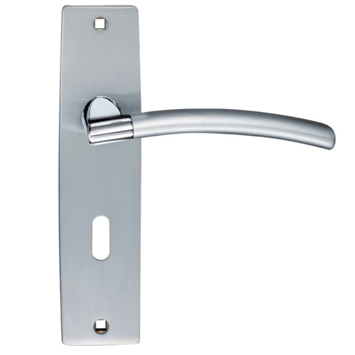 Amalfi Door Handles On Backplate, Dual Finish Satin Chrome & Polished Chrome (sold in pairs)