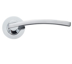 Adria Lever On Round Rose, Dual Finish Satin Chrome & Polished Chrome (sold in pairs)
