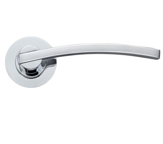 Adria Lever On Round Rose, Dual Finish Satin Chrome & Polished Chrome (sold in pairs)