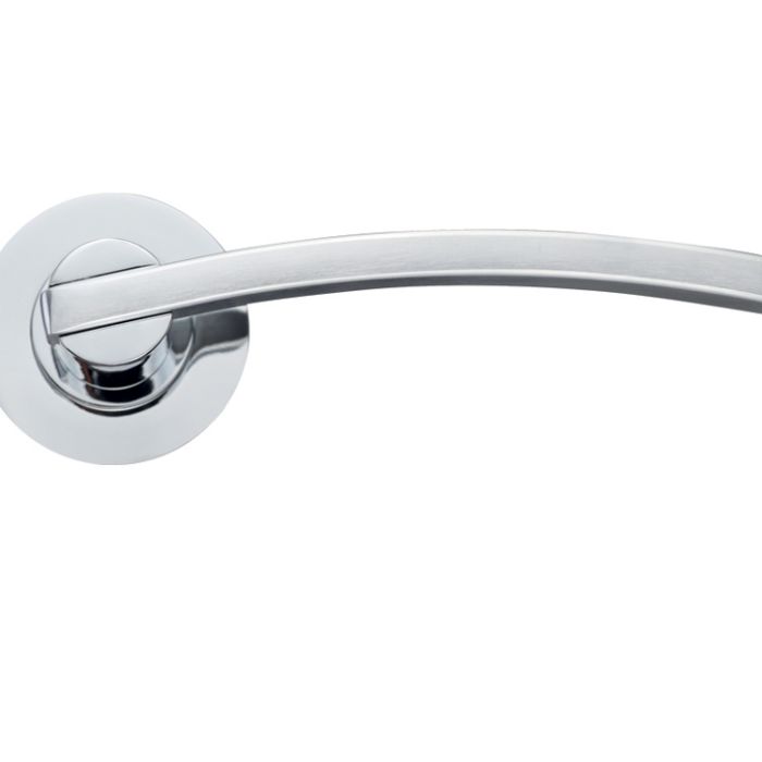 Adria Lever On Round Rose, Dual Finish Satin Chrome & Polished Chrome (sold in pairs)