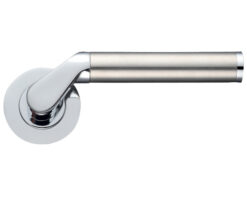 Venus Lever On Round Rose, Dual Finish Polished Chrome & Satin Chrome (sold in pairs)