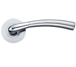 Saturn Lever On Round Rose, Dual Finish Satin Chrome & Polished Chrome (sold in pairs)
