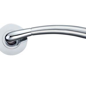 Saturn Lever On Round Rose, Dual Finish Satin Chrome & Polished Chrome (sold in pairs)