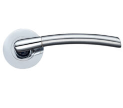 Olympus Lever On Round Rose, Dual Finish Satin Chrome & Polished Chrome (sold in pairs)