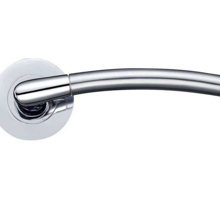 Olympus Lever On Round Rose, Dual Finish Satin Chrome & Polished Chrome (sold in pairs)