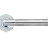 Luna Lever On Round Rose, Dual Finish Polished Chrome & Satin Stainless Steel (sold in pairs)